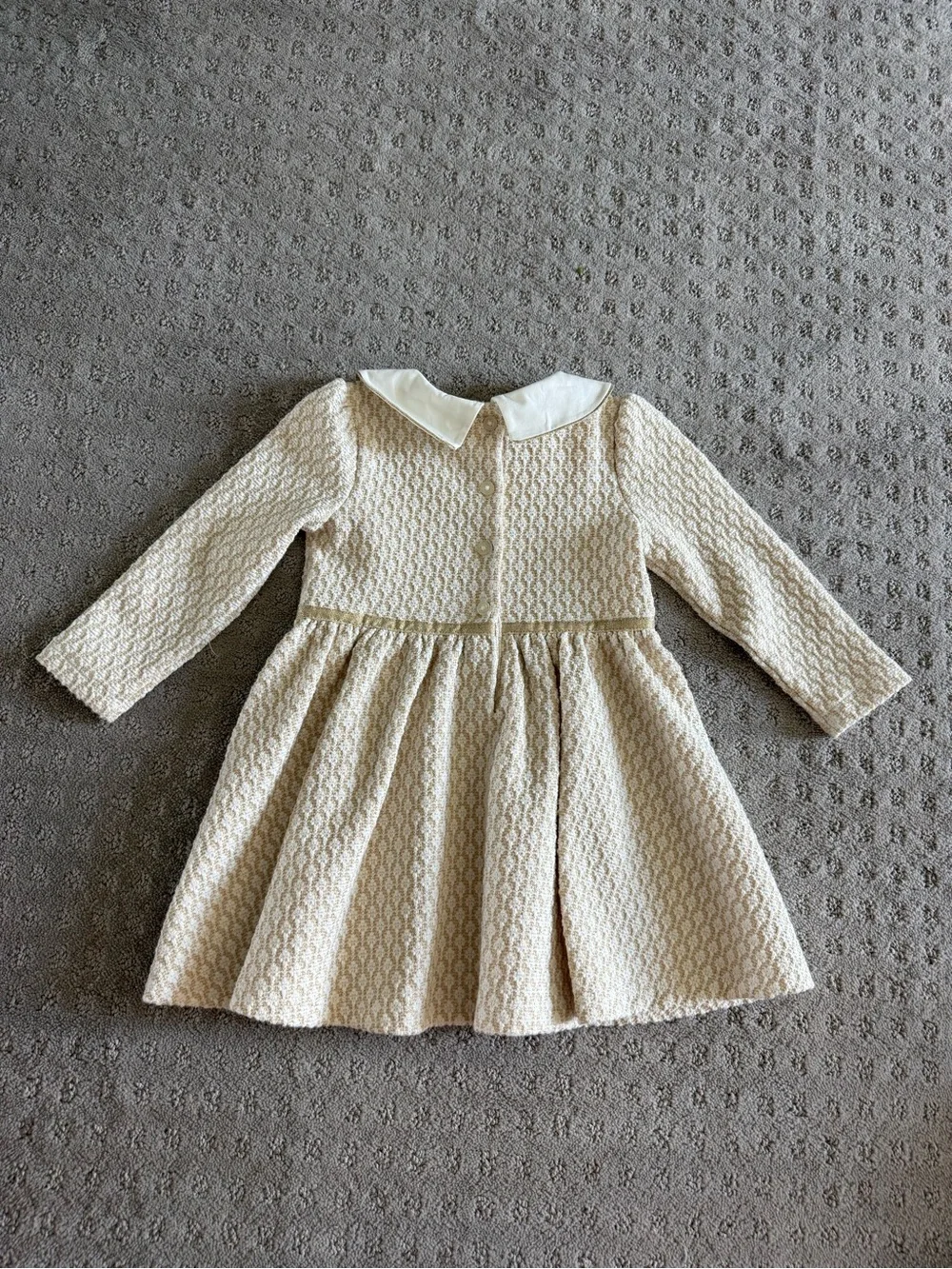 Janie and Jack Cream and metallic Gold Textured Dress with Peter Pan Collar